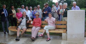 Ian Bradwell (National Trust), Georgina Burrows (Elisabeth Scott's niece) and Kate Ashbrook (OSS) seated, with fellow conservationists