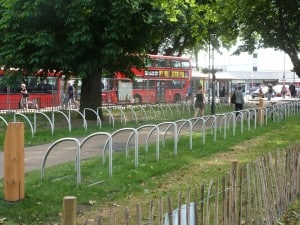 Haven Green Common - the cycle stands are an encroachment on the common