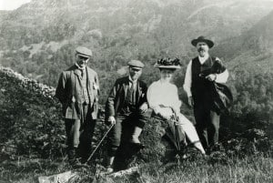 In the Lake District, c1900, l to r: Benny Horne (family friend and NT solicitor), Robert Hunter, his daughter Winifred and Canon Hardwick Rawnsley.  Photo: National Trust Images