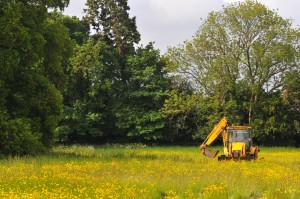 A digger poised to destroy historic grazing land at Thame. The site has been allocated for destruction and development in the town's neighbourhood plan. Photo: Richard Jeffries