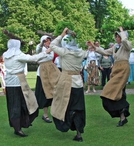 Villagers from Great Wishford, Wilts, dancing on 29 May, Oak Apple Day, in a tradition involving nearby Groveley Common.