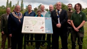 Representatives of the Kenilworth Lions Club, the Open Spaces Society, Warwick District Council and the Warwickshire Wildlife Trust at the new interpretation-board. Photo Warwickshire Wildlife Trust