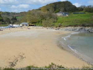 Maenporth Beach, registered as common except for the land above high-watermark. Copyright: N Chadwick under Creative Commons licence.